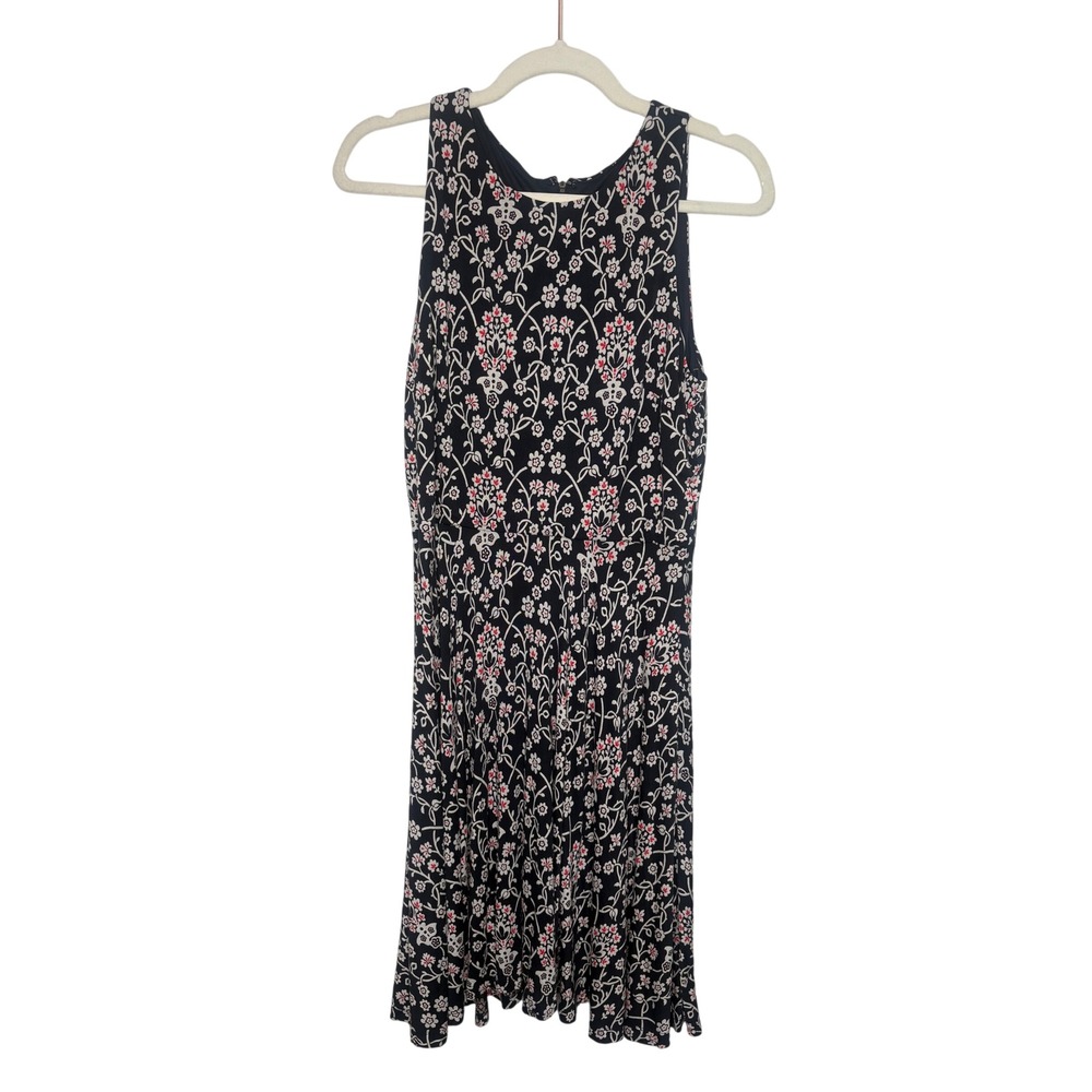 LOFT Floral Sleeveless Fit & Flare Midi Dress Navy White Pink Women's M - Picture 2 of 8